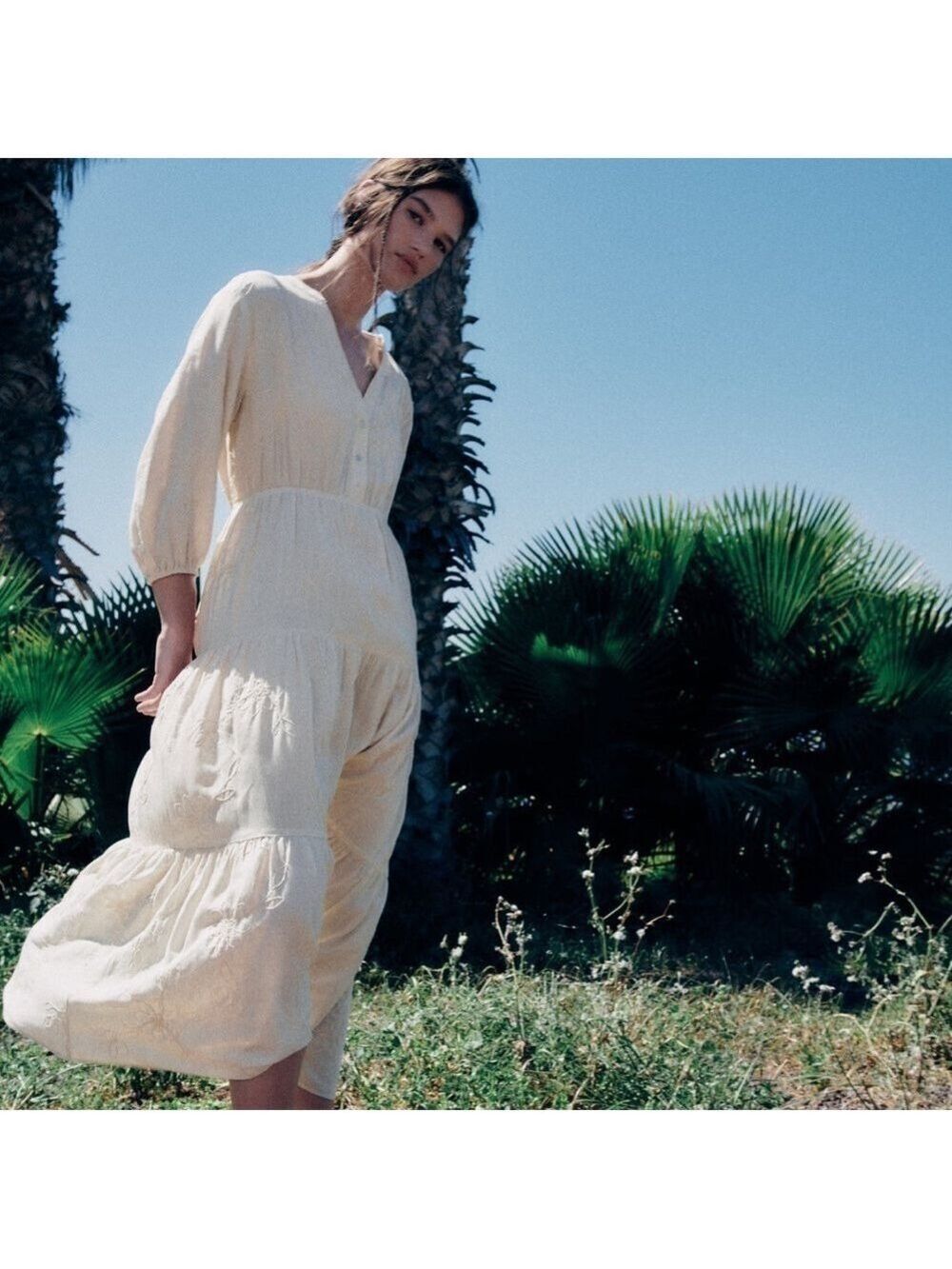 Embroidered LINEN BLEND DRESS - Picture 8 of 8
